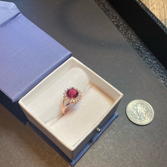 * Round Brilliant 2.0 ct Ruby Dinner 14 kt Rose Gold over Sterling Silver size 7